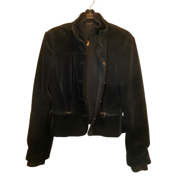 ELIE TAHARI Black Corduroy 2- Layer Zip Bomber Coat Jacket - SZ Medium - Picture 11 of 16